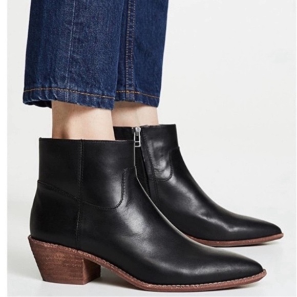 Madewell Charley Ankle Boots Pointed Side Zip Low Heel Black Leather SZ 9 K5307 - Picture 1 of 12